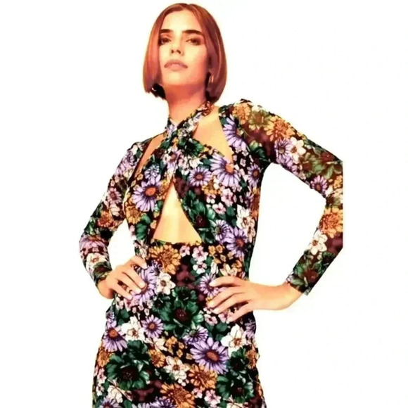 AFRM floral wrap front peek a boo mesh dress - Picture 4 of 16